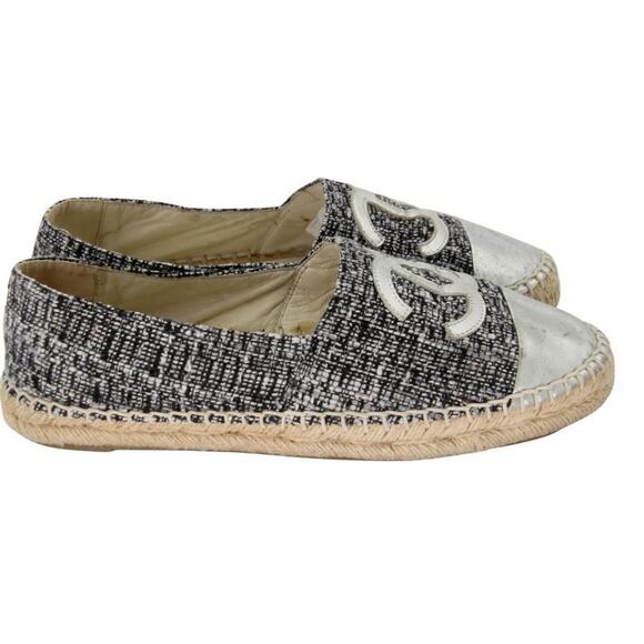Chanel Espadrille 37 Tweed Canvas Leather Cc Cap-toe Flats CC-S0207P-C044 - Picture 6 of 11